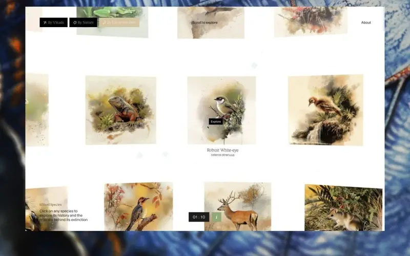 100 Lost Species website preview